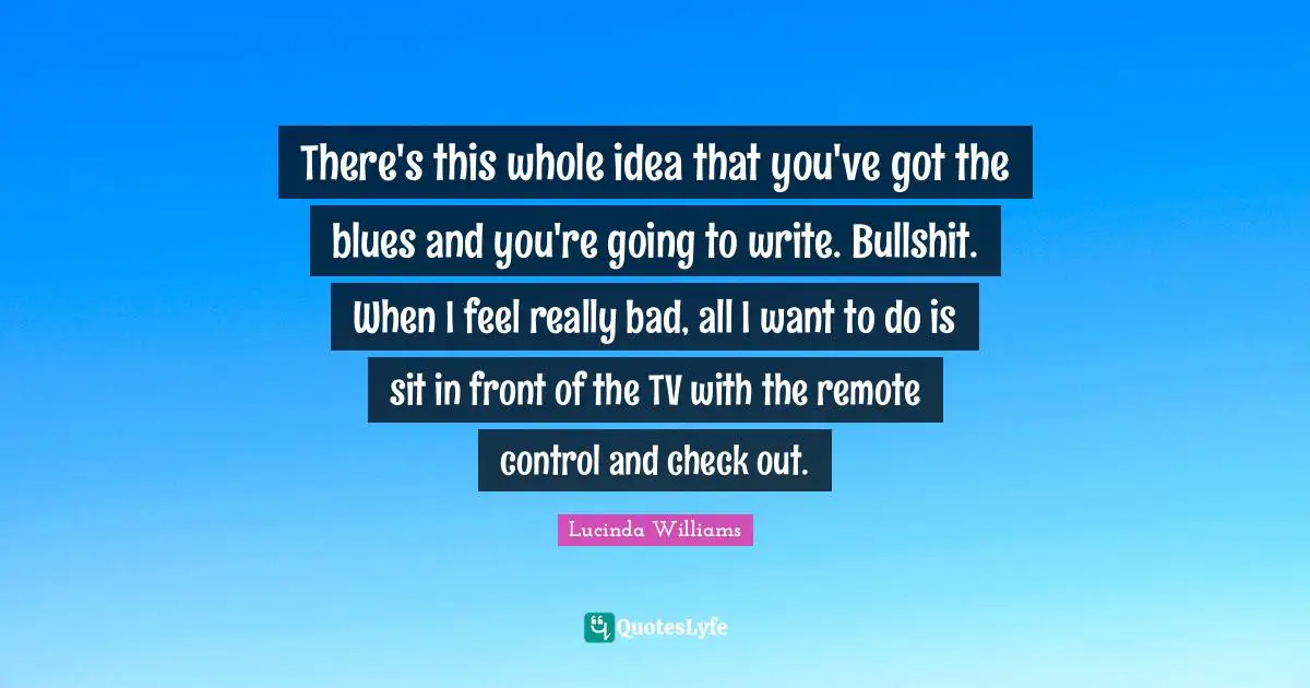 There's this whole idea that you've got the blues and you're going to write. Bullshit. When I feel really bad, all I want to do is sit in front of the TV with the remote control and check out.