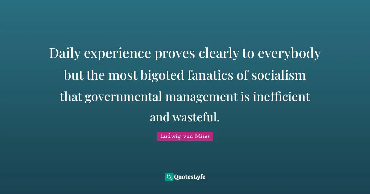Daily Experience Quotes: "Daily experience proves clearly to everybody but the most bigoted fanatics of socialism that governmental management is inefficient and wasteful."