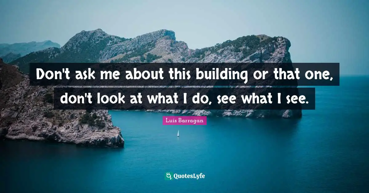Don't ask me about this building or that one, don't look at what I do, see what I see.