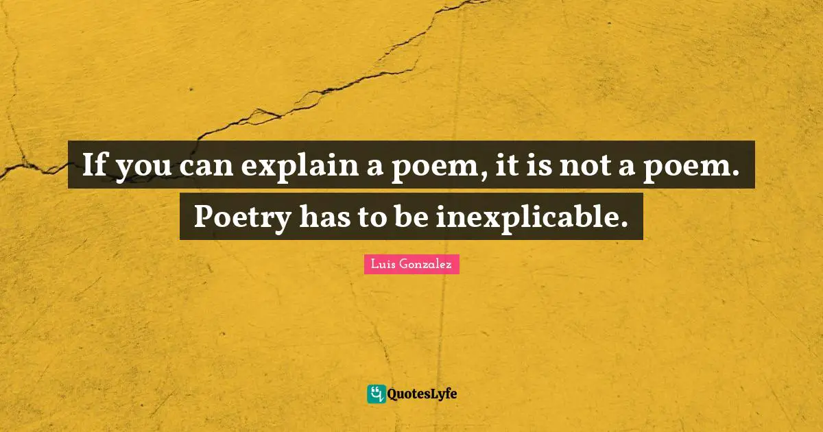 If you can explain a poem, it is not a poem. Poetry has to be inexplicable.