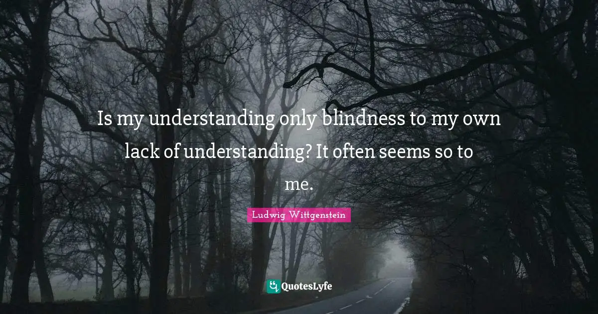Is my understanding only blindness to my own lack of understanding? It often seems so to me.