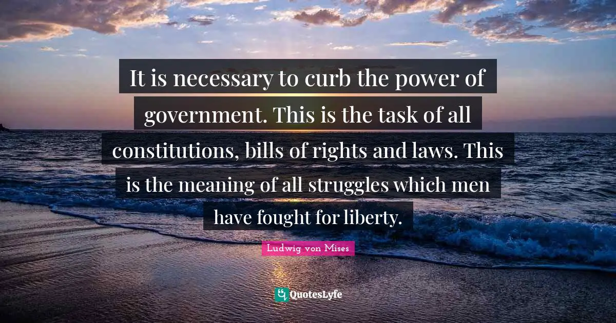 Curb Quotes: "It is necessary to curb the power of government. This is the task of all constitutions, bills of rights and laws. This is the meaning of all struggles which men have fought for liberty."
