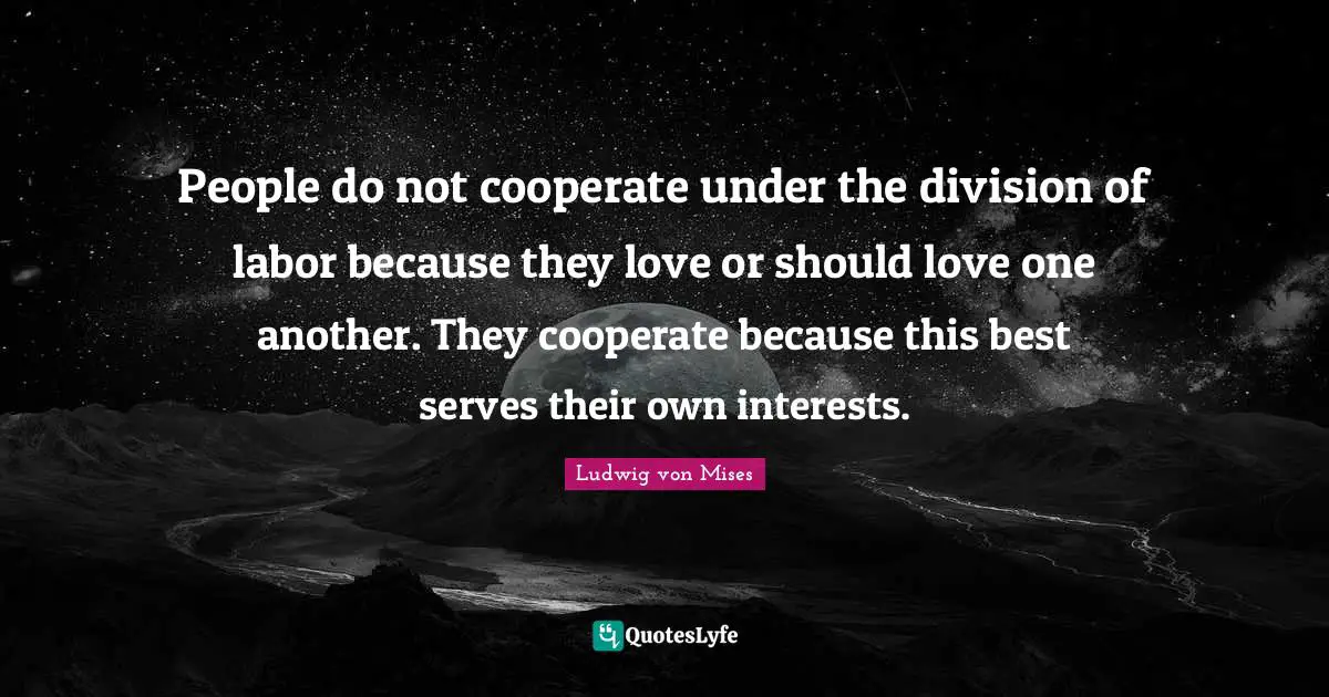 People do not cooperate under the division of labor because they love or should love one another. They cooperate because this best serves their own interests.