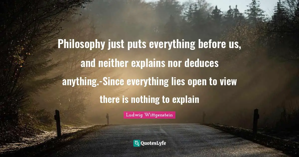Philosophy just puts everything before us, and neither explains nor deduces anything.-Since everything lies open to view there is nothing to explain