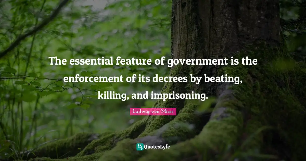 The essential feature of government is the enforcement of its decrees by beating, killing, and imprisoning.