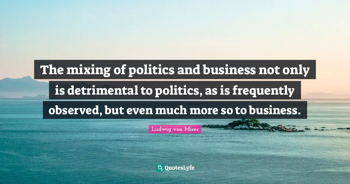 The mixing of politics and business not only is detrimental to politics, as is frequently observed, but even much more so to business.
