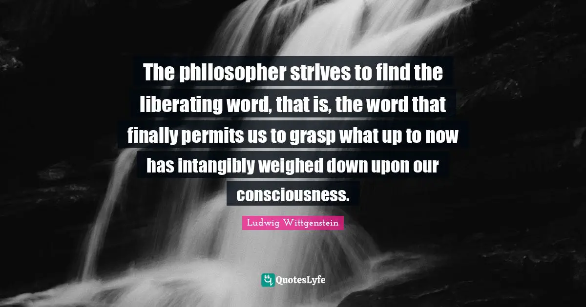 The philosopher strives to find the liberating word, that is, the word that finally permits us to grasp what up to now has intangibly weighed down upon our consciousness.