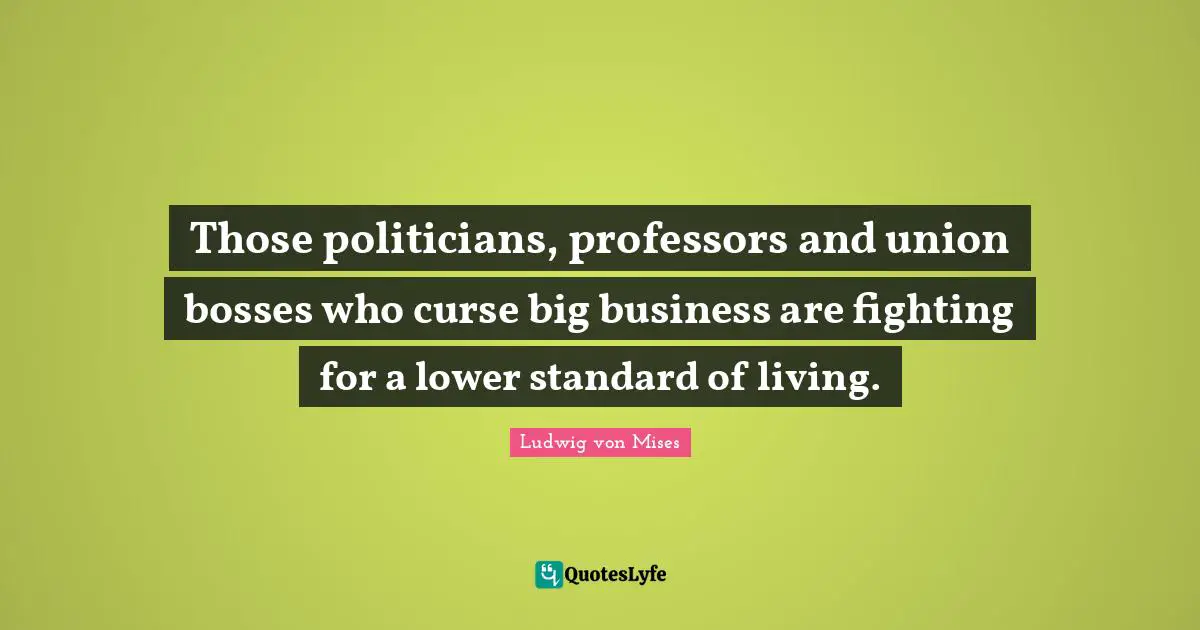 Those politicians, professors and union bosses who curse big business are fighting for a lower standard of living.