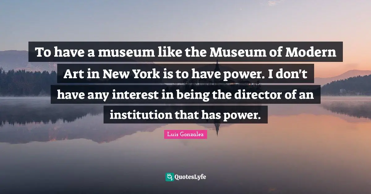 To have a museum like the Museum of Modern Art in New York is to have power. I don't have any interest in being the director of an institution that has power.