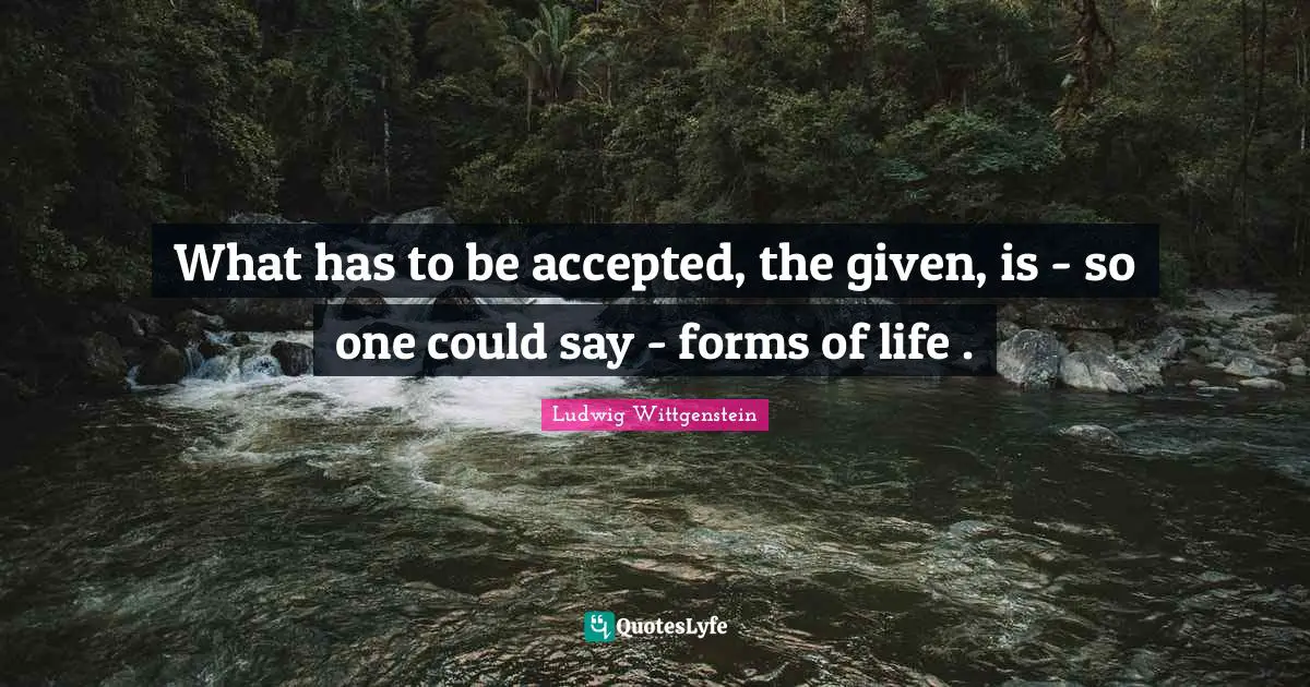 What has to be accepted, the given, is - so one could say - forms of life .