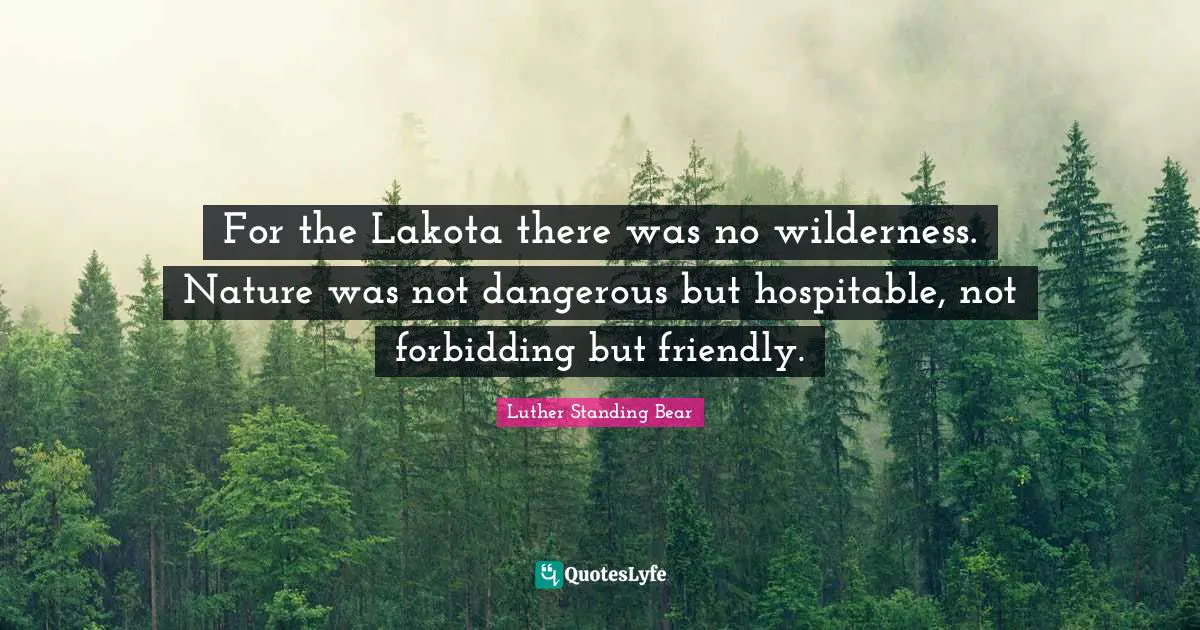 For the Lakota there was no wilderness. Nature was not dangerous but hospitable, not forbidding but friendly.
