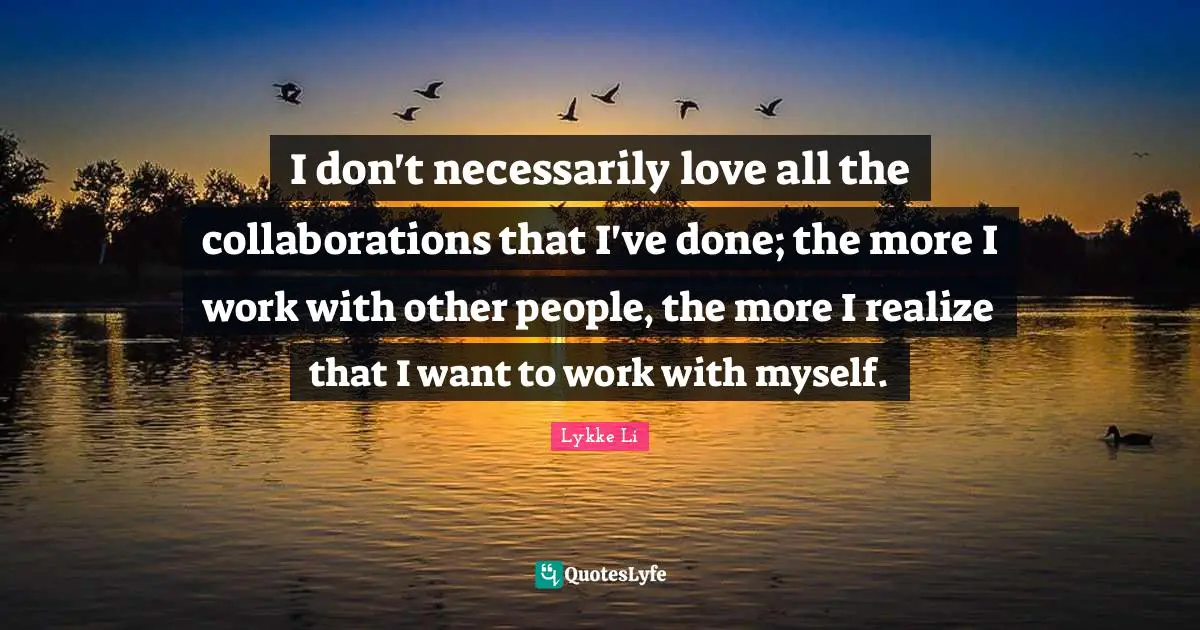 I don't necessarily love all the collaborations that I've done; the more I work with other people, the more I realize that I want to work with myself.
