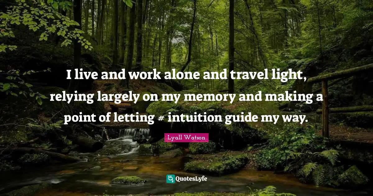 I live and work alone and travel light, relying largely on my memory and making a point of letting #‎ intuition guide my way.