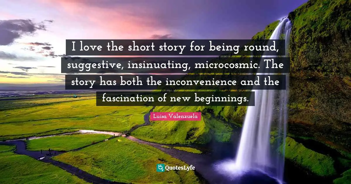 I love the short story for being round, suggestive, insinuating, microcosmic. The story has both the inconvenience and the fascination of new beginnings.