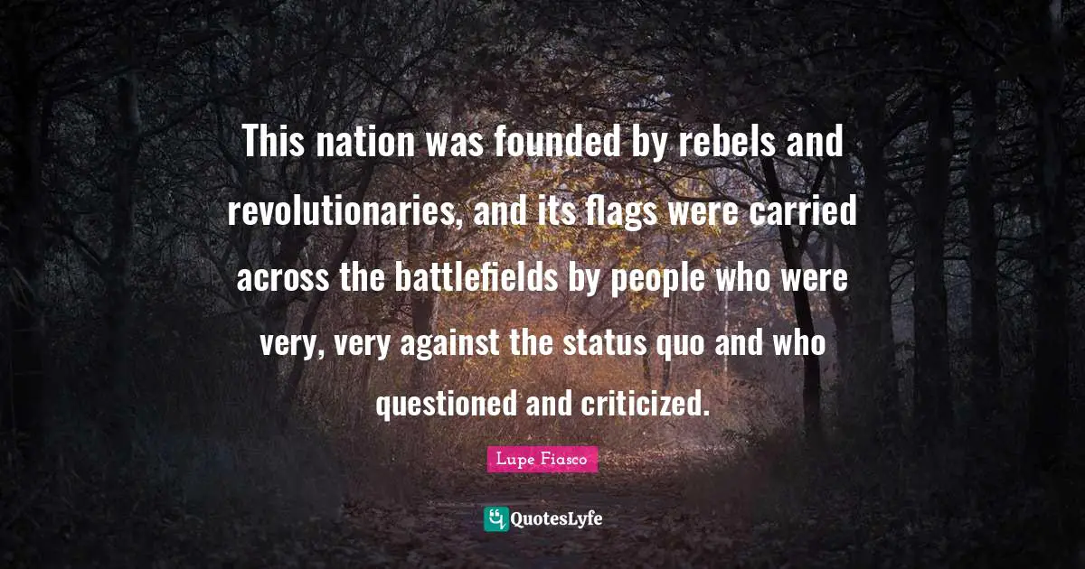 Battlefields Quotes: "This nation was founded by rebels and revolutionaries, and its flags were carried across the battlefields by people who were very, very against the status quo and who questioned and criticized."