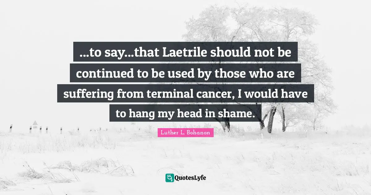 ...to say...that Laetrile should not be continued to be used by those who are suffering from terminal cancer, I would have to hang my head in shame.