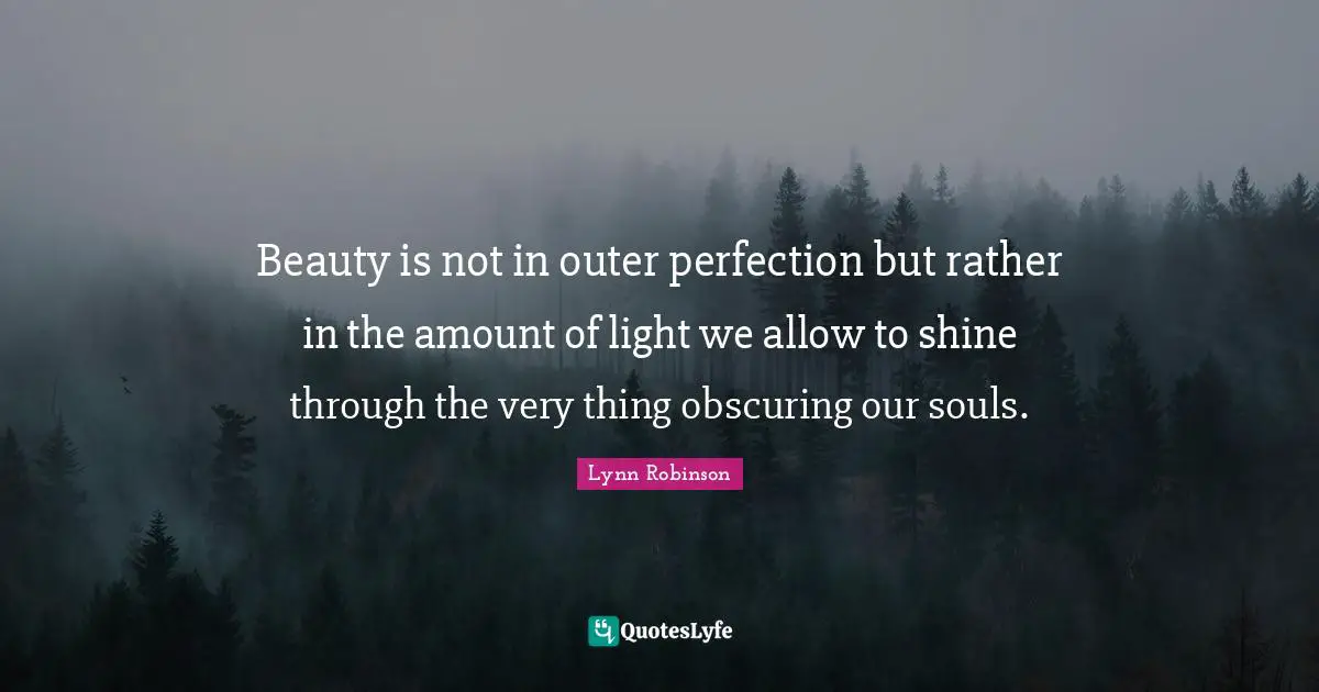 Beauty is not in outer perfection but rather in the amount of light we allow to shine through the very thing obscuring our souls.