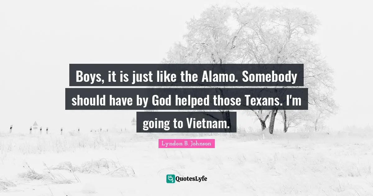 Boys, it is just like the Alamo. Somebody should have by God helped those Texans. I'm going to Vietnam.