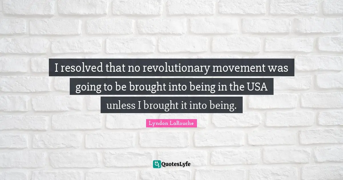 I resolved that no revolutionary movement was going to be brought into being in the USA unless I brought it into being.
