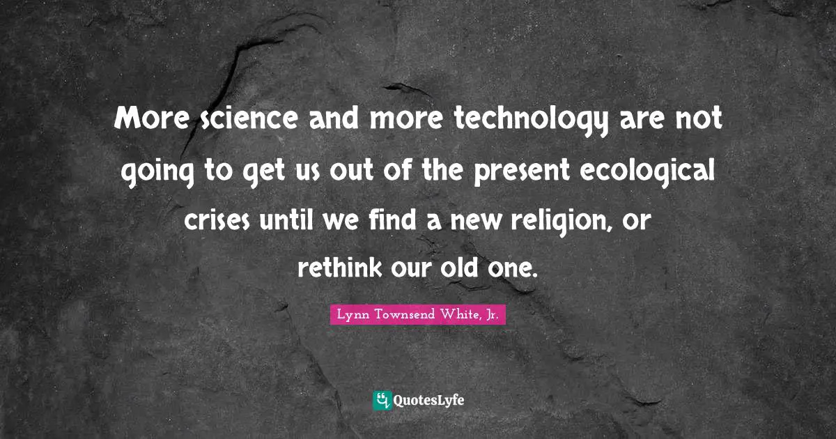 More science and more technology are not going to get us out of the present ecological crises until we find a new religion, or rethink our old one.