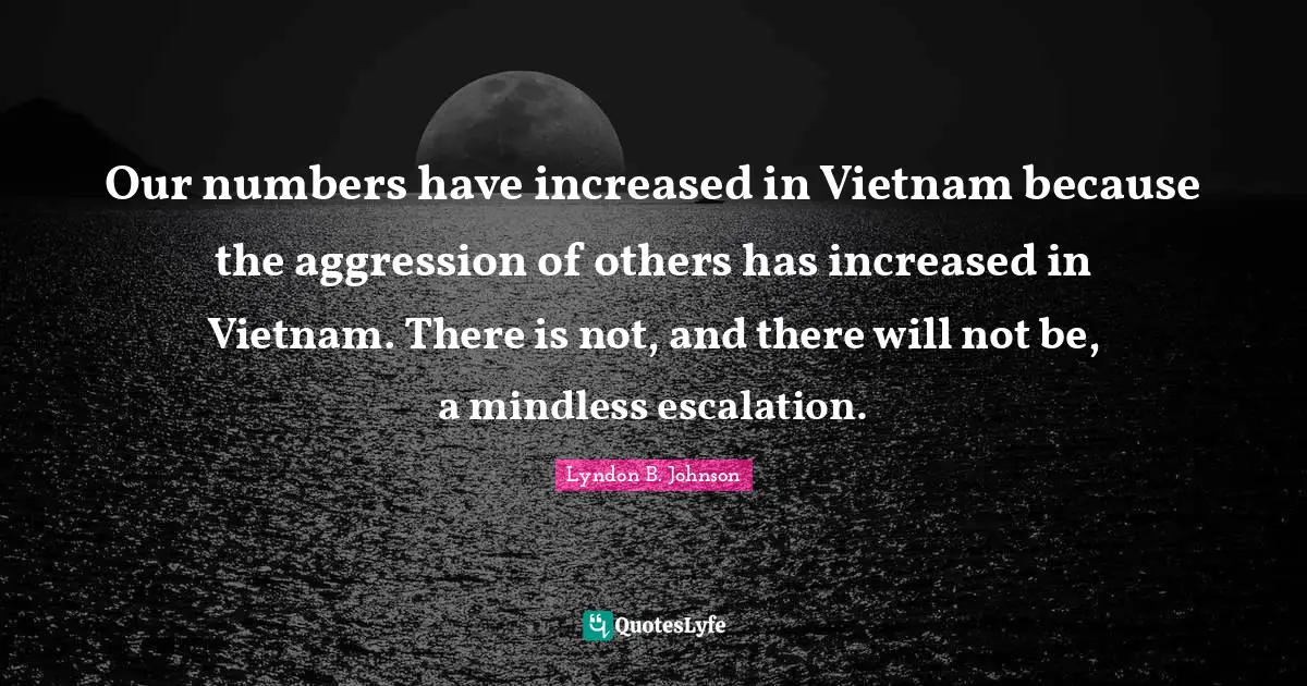Our numbers have increased in Vietnam because the aggression of others has increased in Vietnam. There is not, and there will not be, a mindless escalation.