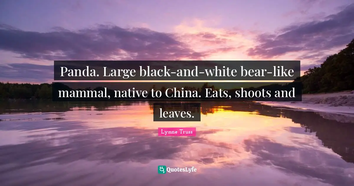 White Quotes: "Panda. Large black-and-white bear-like mammal, native to China. Eats, shoots and leaves."