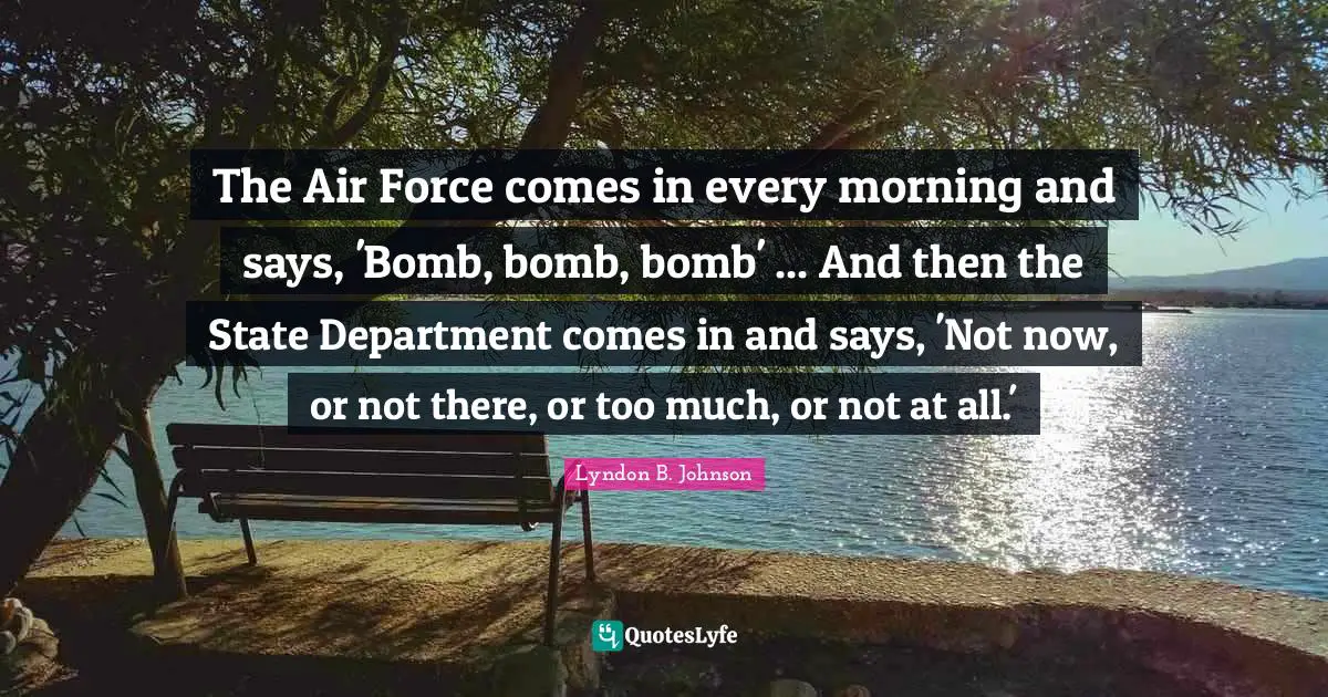 The Air Force comes in every morning and says, 'Bomb, bomb, bomb' ... And then the State Department comes in and says, 'Not now, or not there, or too much, or not at all.'