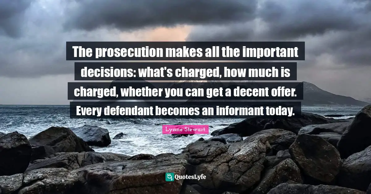 Important Decisions Quotes: "The prosecution makes all the important decisions: what's charged, how much is charged, whether you can get a decent offer. Every defendant becomes an informant today."