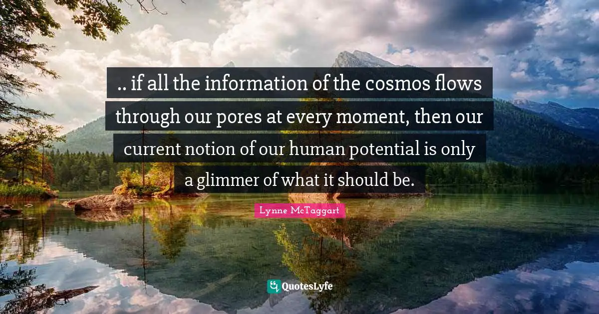 .. if all the information of the cosmos flows through our pores at every moment, then our current notion of our human potential is only a glimmer of what it should be.