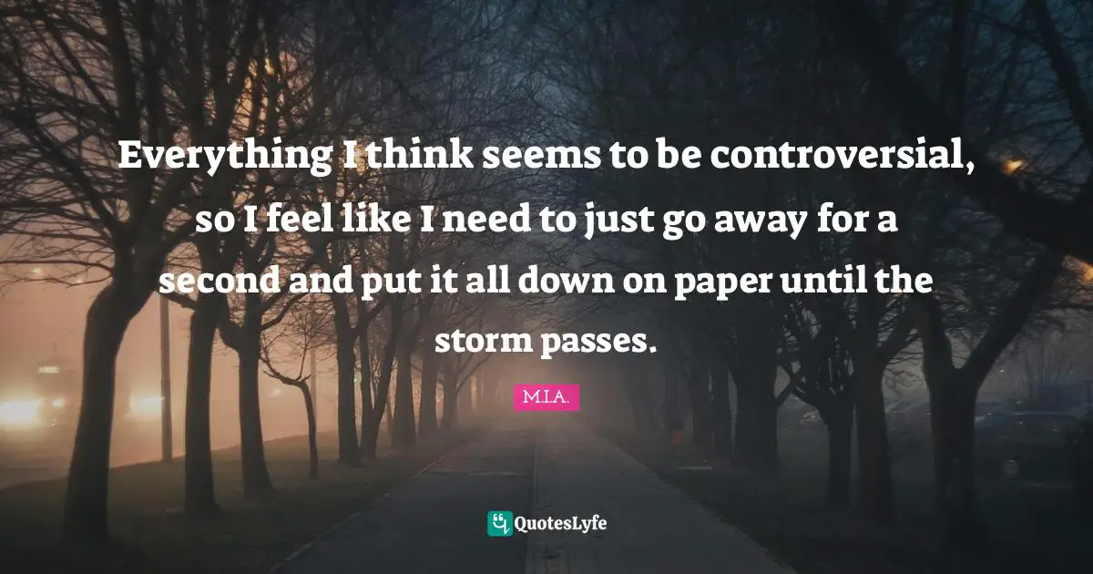 Everything I think seems to be controversial, so I feel like I need to just go away for a second and put it all down on paper until the storm passes.