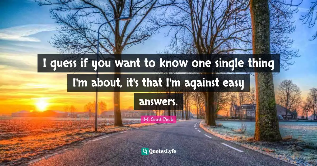 I guess if you want to know one single thing I'm about, it's that I'm against easy answers.