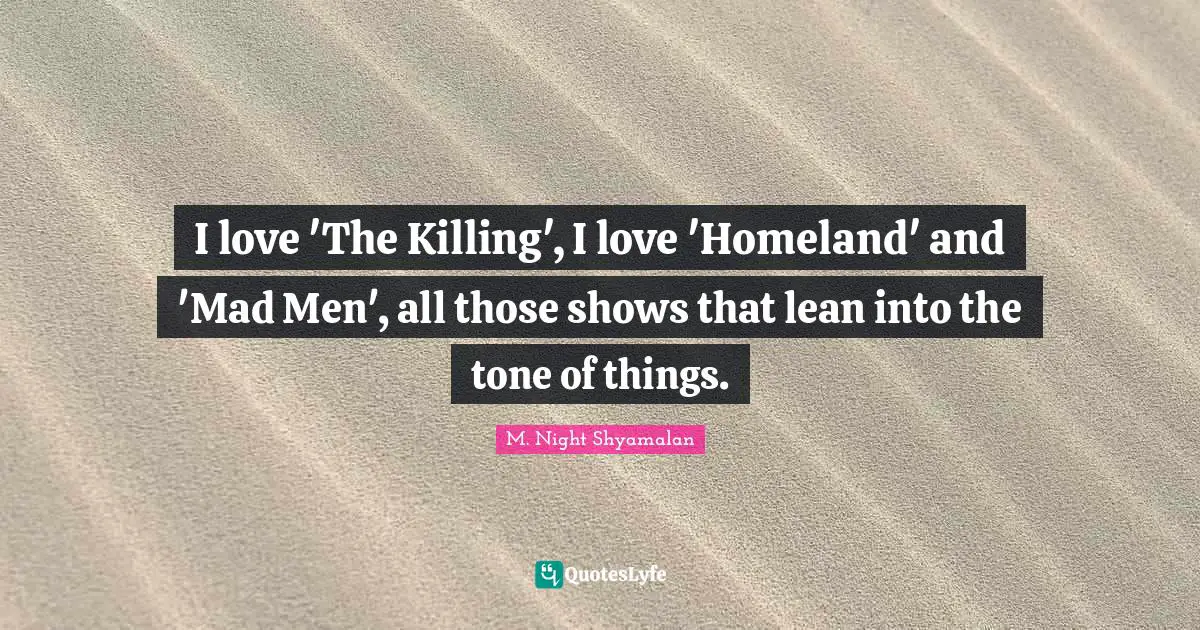 I love 'The Killing', I love 'Homeland' and 'Mad Men', all those shows that lean into the tone of things.