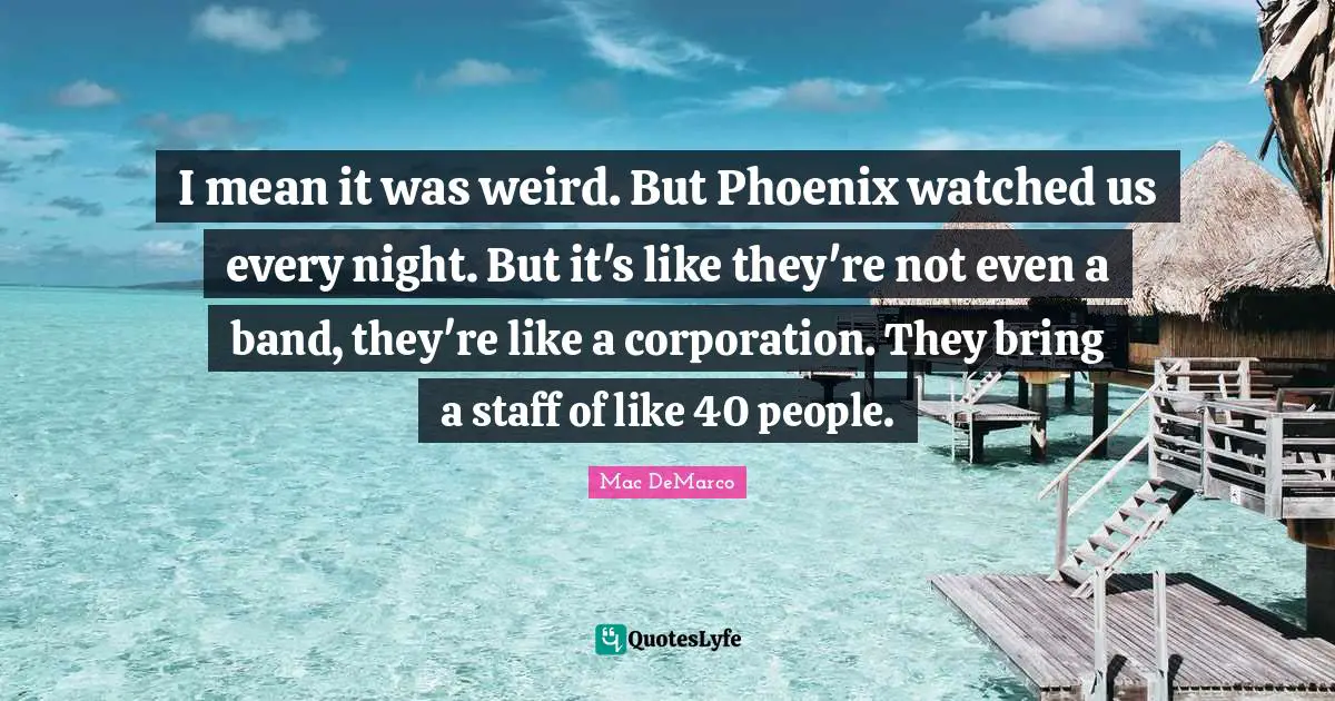 I mean it was weird. But Phoenix watched us every night. But it's like they're not even a band, they're like a corporation. They bring a staff of like 40 people.