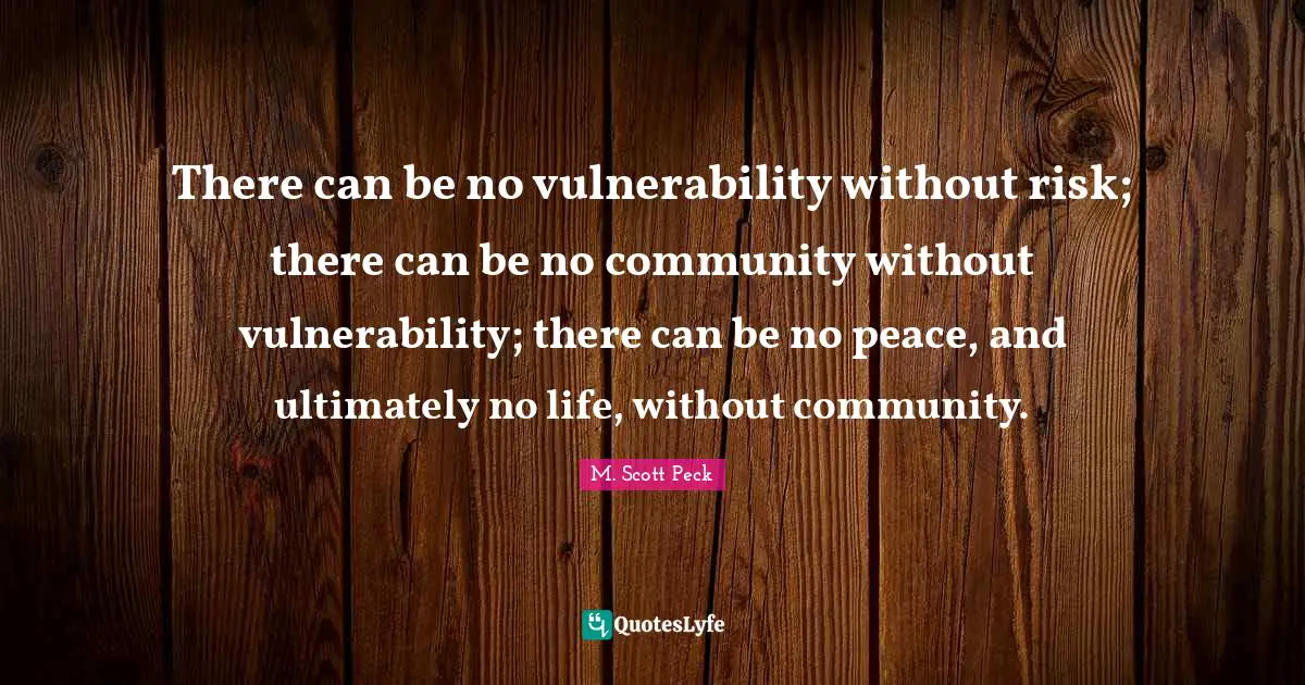There can be no vulnerability without risk; there can be no community without vulnerability; there can be no peace, and ultimately no life, without community.
