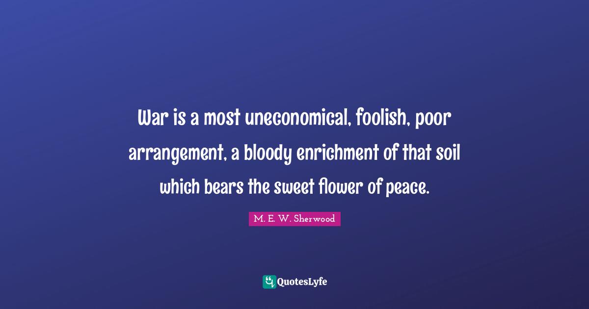 War is a most uneconomical, foolish, poor arrangement, a bloody enrichment of that soil which bears the sweet flower of peace.