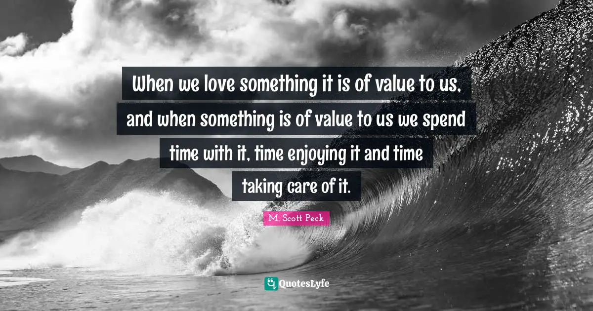 Spend Quotes: "When we love something it is of value to us, and when something is of value to us we spend time with it, time enjoying it and time taking care of it."