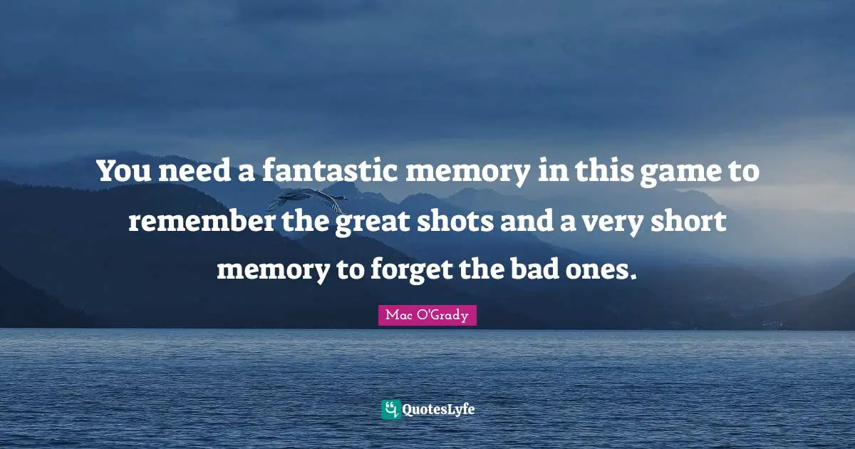 You need a fantastic memory in this game to remember the great shots and a very short memory to forget the bad ones.