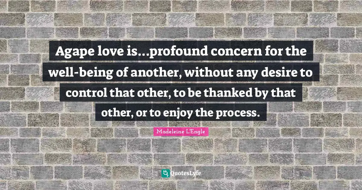 Concern Quotes: "Agape love is...profound concern for the well-being of another, without any desire to control that other, to be thanked by that other, or to enjoy the process."
