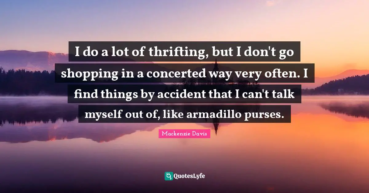 I do a lot of thrifting, but I don't go shopping in a concerted way very often. I find things by accident that I can't talk myself out of, like armadillo purses.
