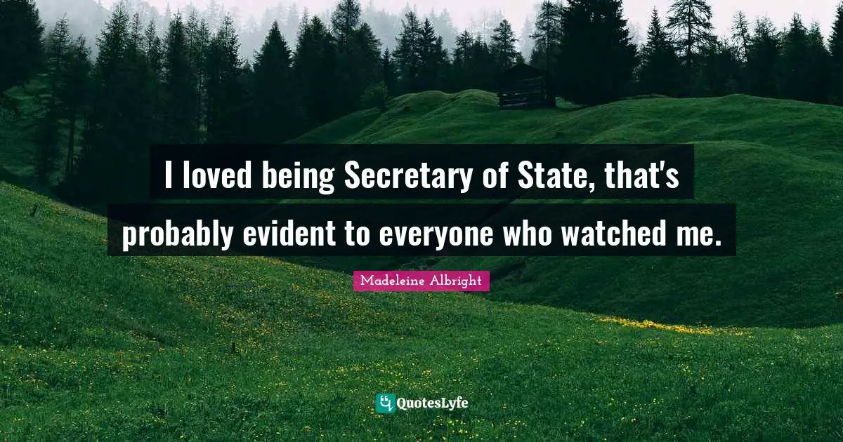 I loved being Secretary of State, that's probably evident to everyone who watched me.