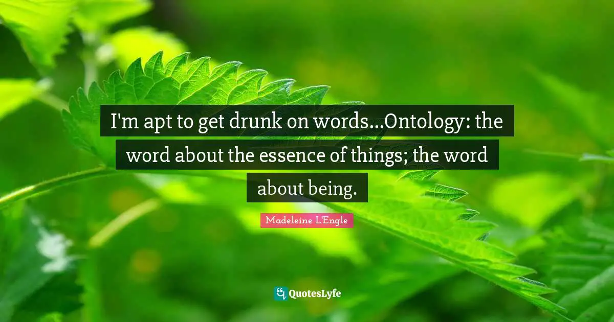 I'm apt to get drunk on words...Ontology: the word about the essence of things; the word about being.