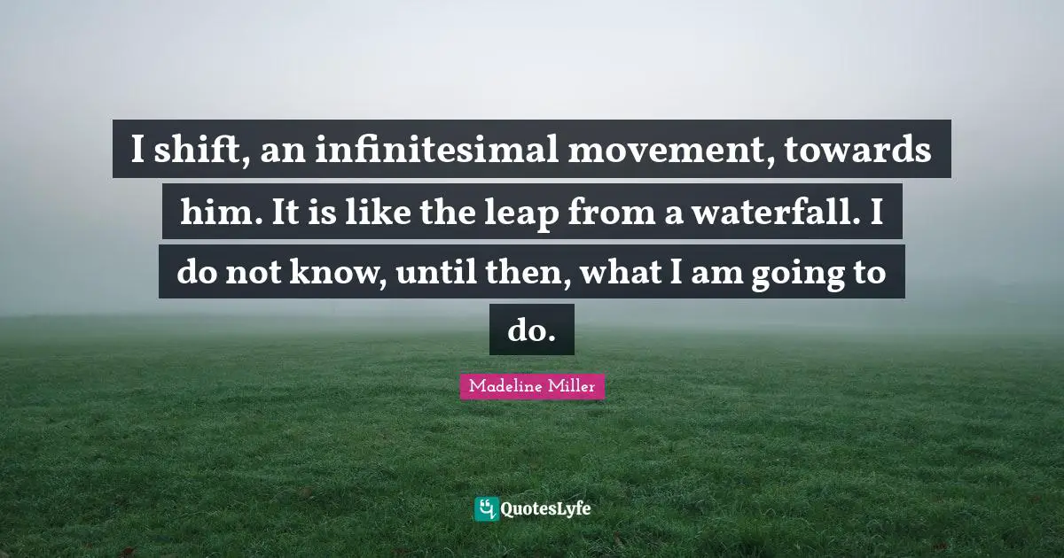 I shift, an infinitesimal movement, towards him. It is like the leap from a waterfall. I do not know, until then, what I am going to do.