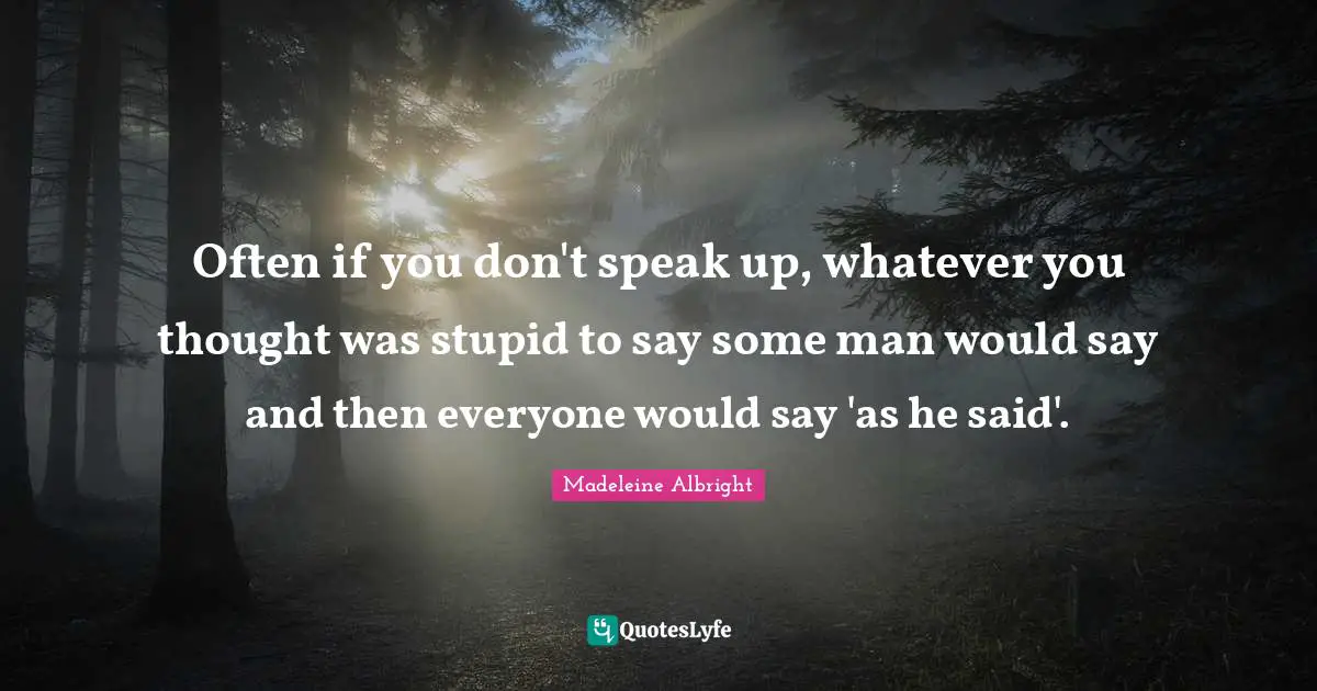 Often if you don't speak up, whatever you thought was stupid to say some man would say and then everyone would say 'as he said'.