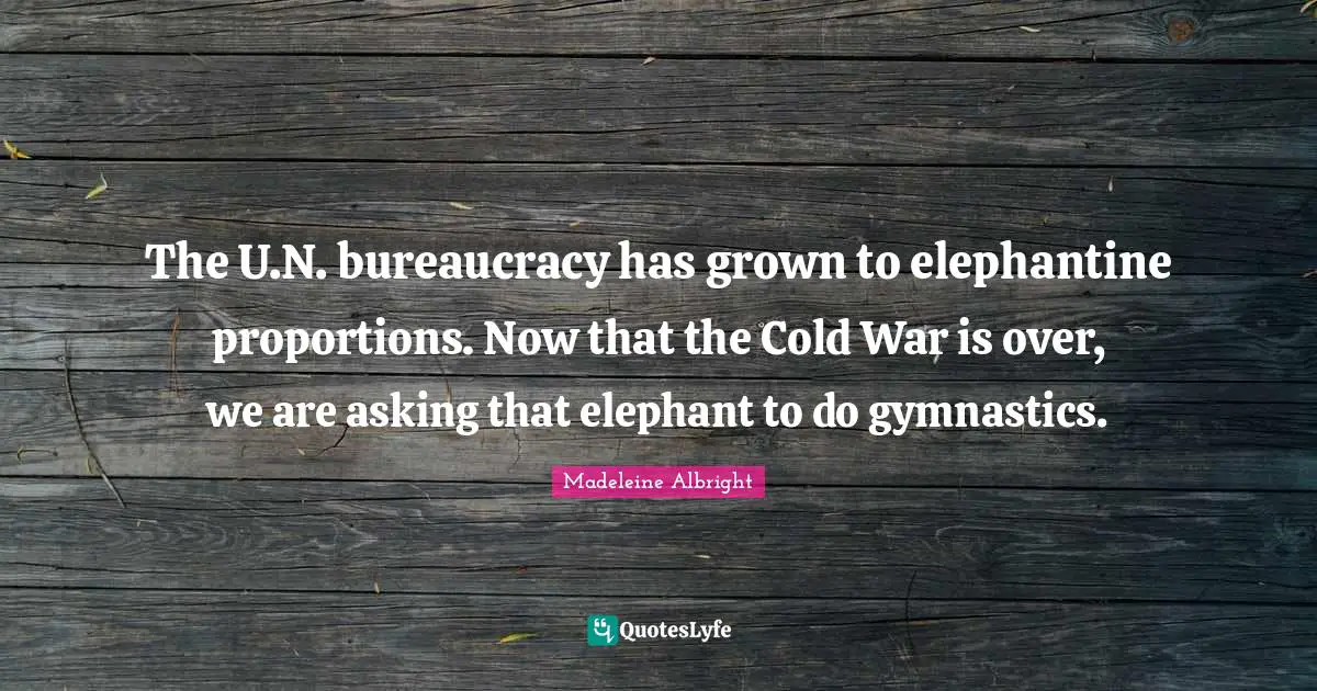 The U.N. bureaucracy has grown to elephantine proportions. Now that the Cold War is over, we are asking that elephant to do gymnastics.