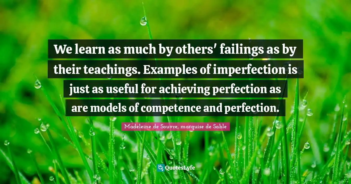 We learn as much by others' failings as by their teachings. Examples of imperfection is just as useful for achieving perfection as are models of competence and perfection.