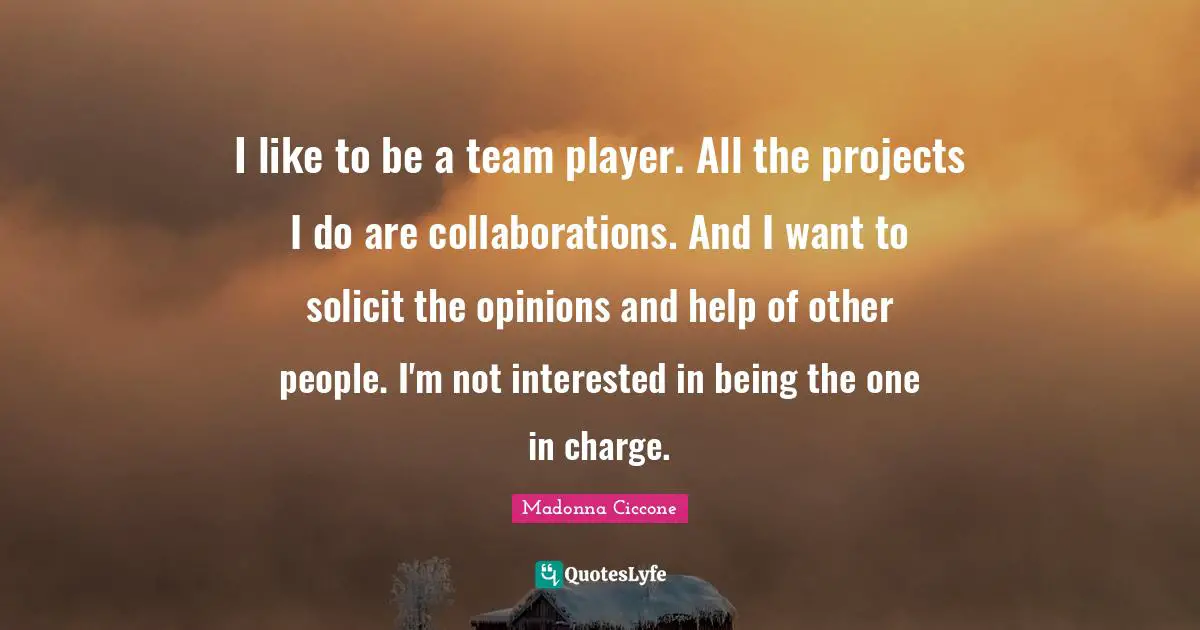 I like to be a team player. All the projects I do are collaborations. And I want to solicit the opinions and help of other people. I'm not interested in being the one in charge.