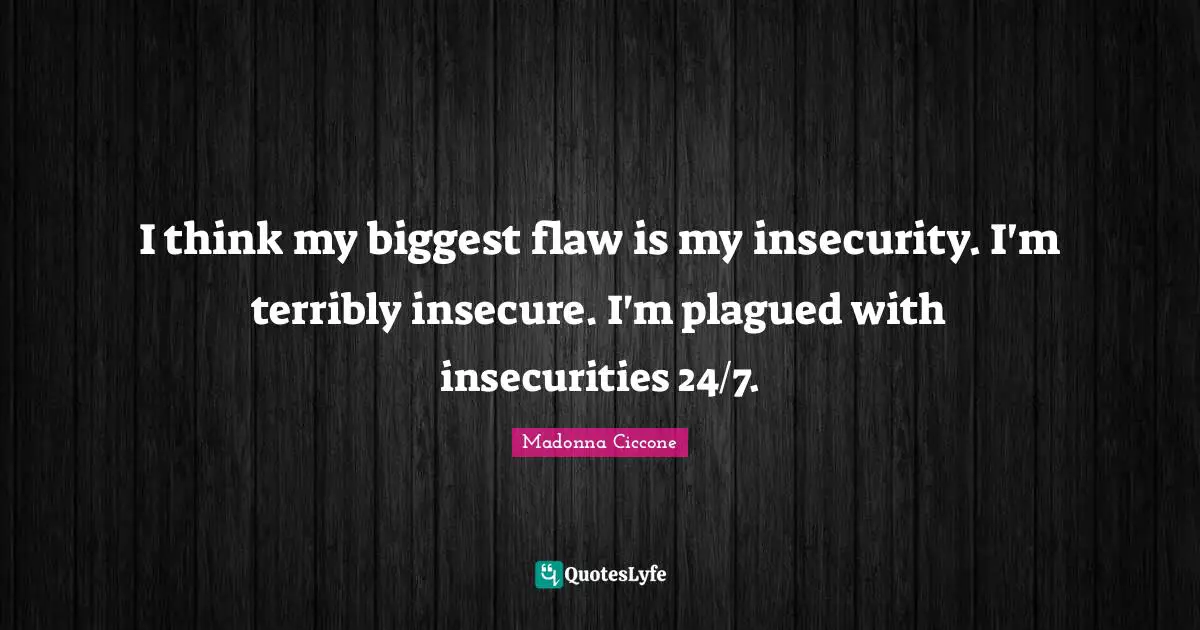 I think my biggest flaw is my insecurity. I'm terribly insecure. I'm plagued with insecurities 24/7.