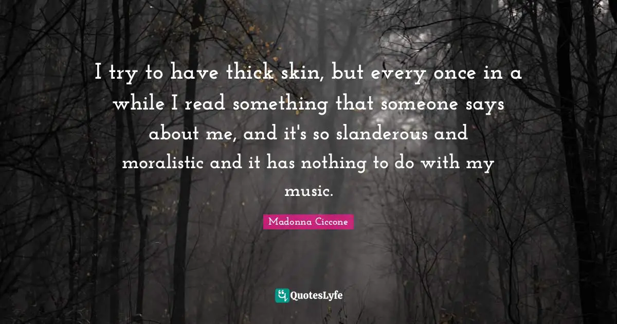 I try to have thick skin, but every once in a while I read something that someone says about me, and it's so slanderous and moralistic and it has nothing to do with my music.