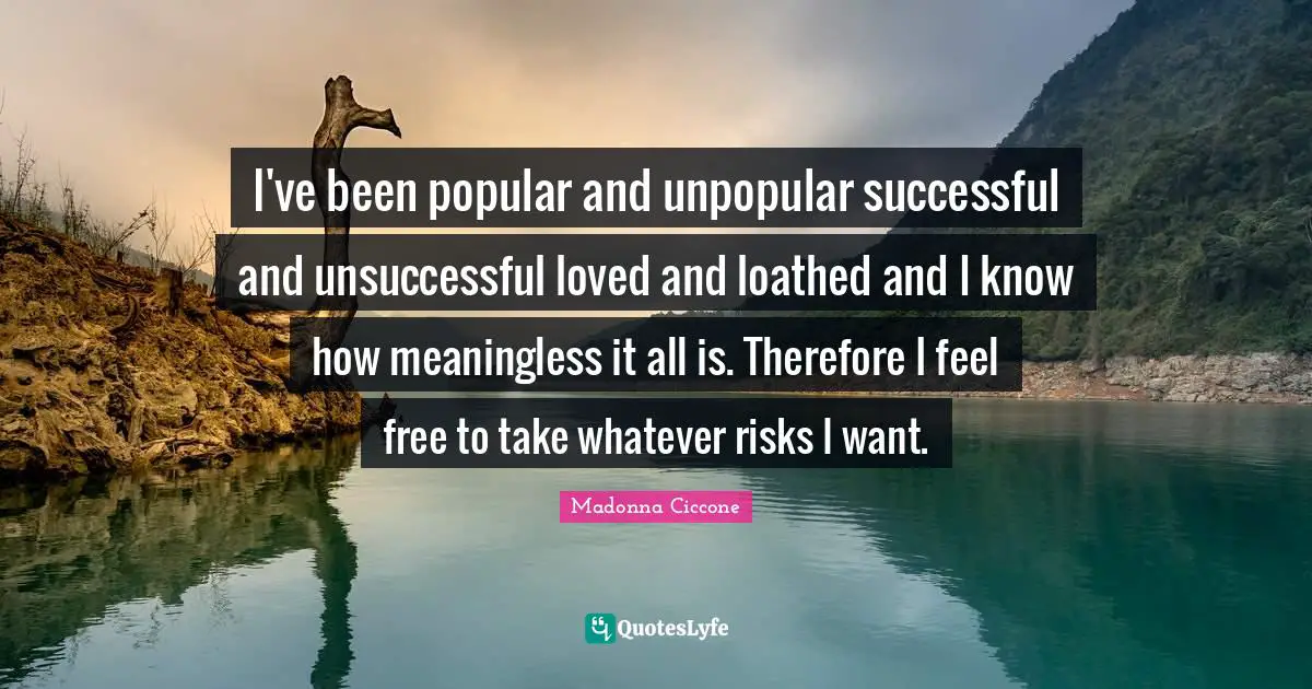 I've been popular and unpopular successful and unsuccessful loved and loathed and I know how meaningless it all is. Therefore I feel free to take whatever risks I want.