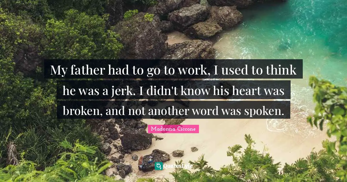My father had to go to work, I used to think he was a jerk. I didn't know his heart was broken, and not another word was spoken.